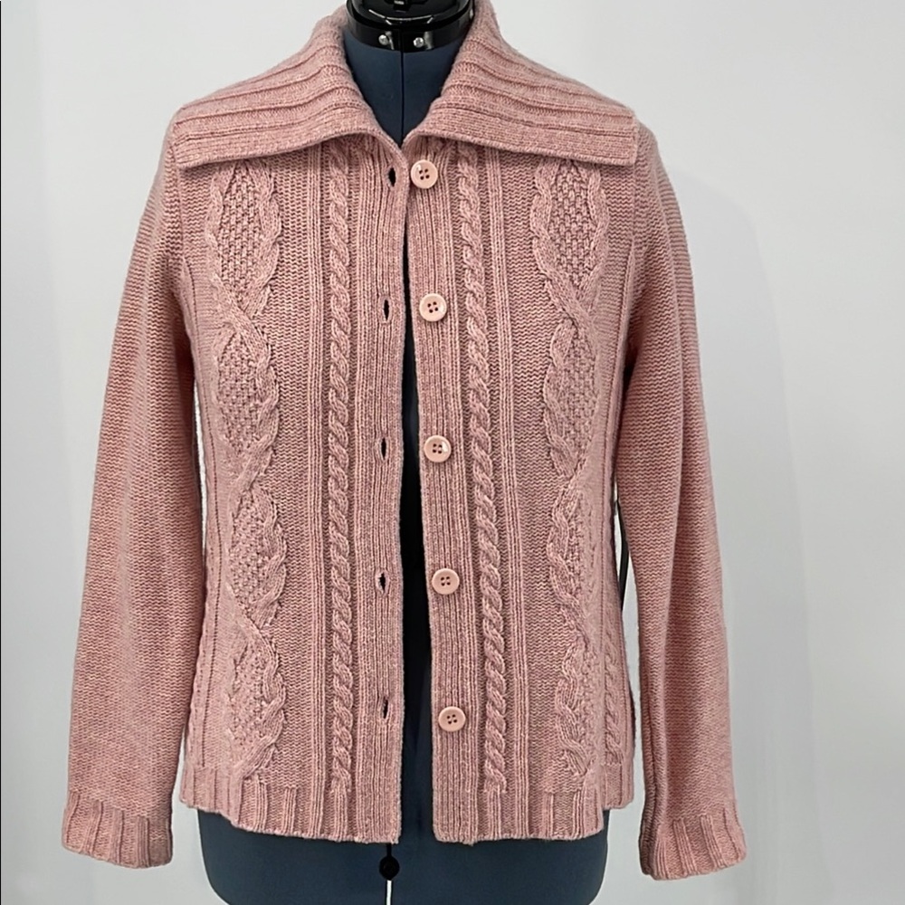 ALEXANDRA BARTLETT SIZE L Pink Cable Knit Women's Sweater